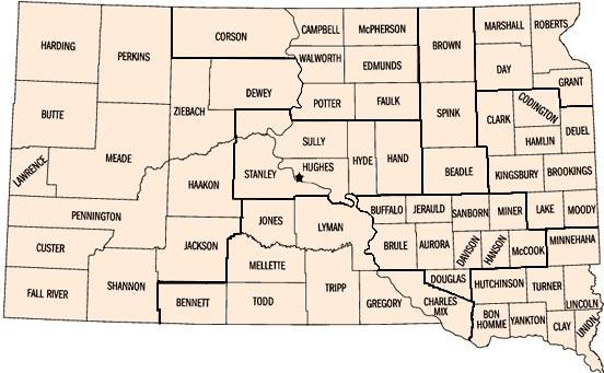 South Dakota County Map With Towns